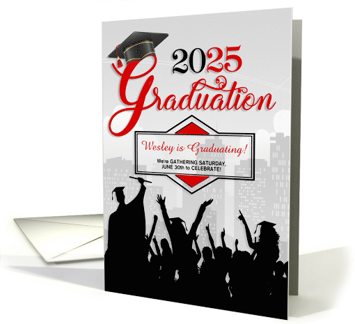 Class of 2025 Graduation Party Invitation in Red with Graduates card