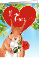 Italian Amore My Love Cute Squirrel with Red Rose and Heart card