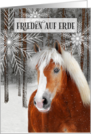 German Language Peace on Earth Winter Horse in the Woods card
