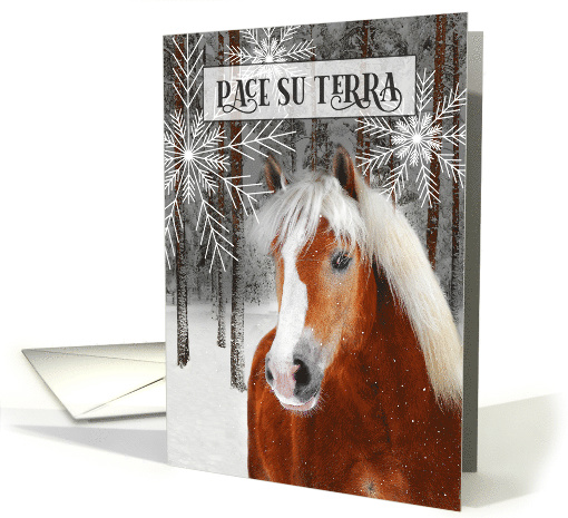 Italian Language Peace on Earth Winter Horse in the Woods card