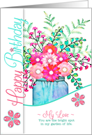 for Life Partner’s Birthday Bright Illustrated Floral Bouquet card