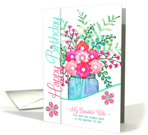 for Wife's Birthday Bright Illustrated Floral Bouquet card (590557)