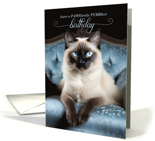 Birthday Siamese Cat on a Blue Chair card (592106)