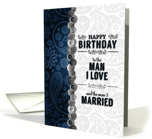 Husband Birthday Blue and Silver Paisley and Buttons card (592359)