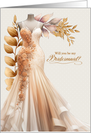 Bridesmaid Request Peach and Golden Gown card