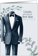 Cousin Best Man Request Wedding Attendant Blue Tuxedo card