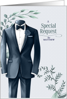 Wedding Attendant Request with Blue Necktie and Custom Name card