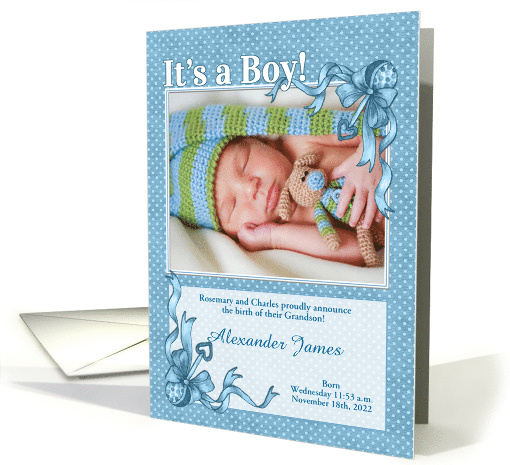 Announcing Our Grandson Blue Polka Dot with Photo card (625415)