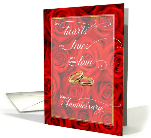 Anniversary for Lesbian Couple with Red Roses and Wedding Ring card