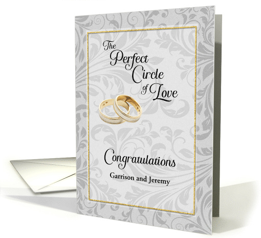Custom Two Grooms Gay Congratulations with Rings and Names card