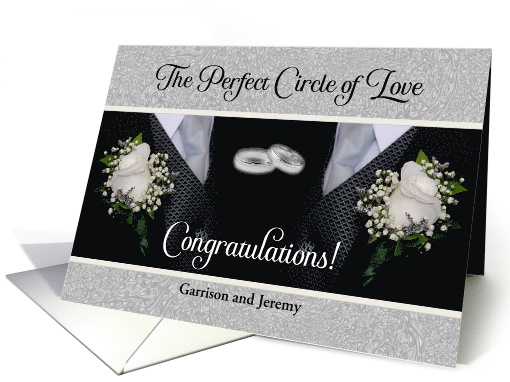 Custom Two Grooms Gay Congratulations with Rings and Tuxes card