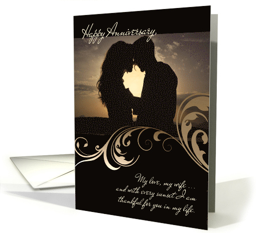 for Wife Wedding Anniversary Romantic Couple at Sunset card (629853)