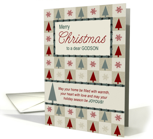 For Godson at Christmas Green and Burgundy Christmas Tree card