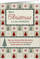 For Grandson at Christmas Green and Burgundy Christmas Tree card