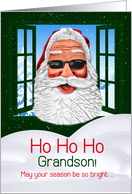for Grandson Funny Christmas Santa with Sunglasses card