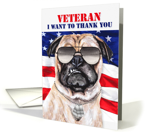 Veterans Day Funny Pug Dog Humor with American Flag card (657767)