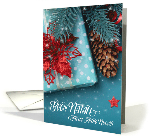 Italian Buon Natale Christmas Cheer Blue and Red Holiday card (704989)