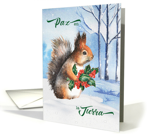 Spanish Christmas Squirrel and Holly Peace on Earth card (705123)
