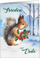 German Peace on Earth Squirrel and Holly Christmas card