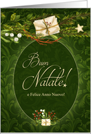 Italian Language Retro Christmas in Cream and Green card