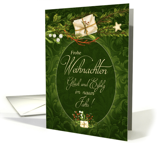 German Christmas Retro Cream and Green Christmas card (705535)