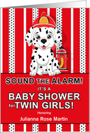 Baby Shower Invitation for Twin Girls Dalmatian Firehouse Dog Theme card