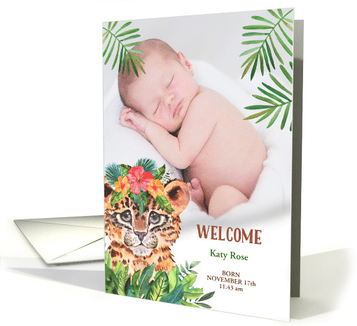 Baby Birth Announcement with Photo Gender Neutral Jungle Theme card