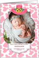 Pink Cowgirl Western Themed Baby Photo Announcement card