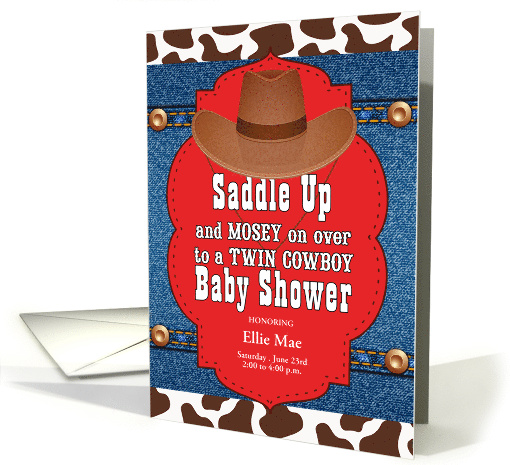 Blue Western Twin Cowboys Baby Shower Invitation Custom card (710312)