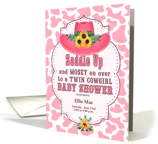 Pink Western Twin Cowgirls Baby Shower Invitation Custom card (710316)
