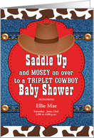 Triplet Cowboys Western Themed Baby Shower Invitation Custom card