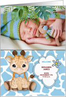 Blue Giraffe Boys Jungle Theme Birth Announcement Photo card