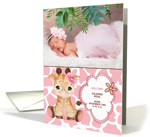 Pink Giraffe Jungle Theme Baby Announcement Photo card (710424)