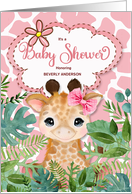 Pink Safari Giraffe Baby Shower Invitation Custom card