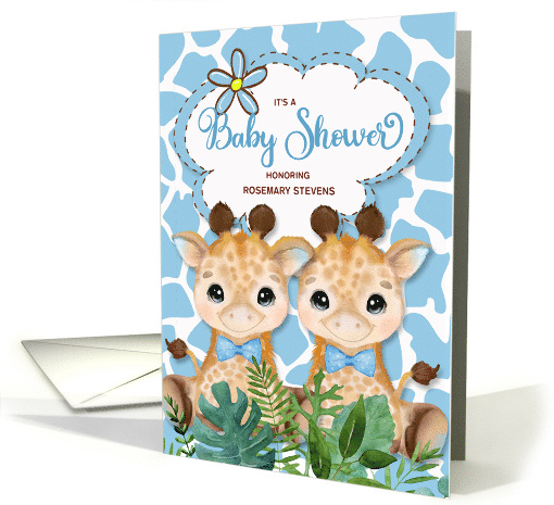 Twin Boys Blue Giraffe Jungle Baby Shower Invitation Custom card