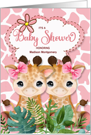 Twin Girl Pink Giraffe Jungle Themed Baby Shower Invitation card