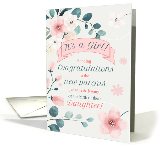Congratulations on the Birth of a Daughter Peach Blossoms Custom card