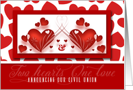 Civil Union Announcement with Two Red Hearts card