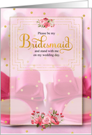 Bridesmaid Request Pink Wedding Shoes and Golden Hues card