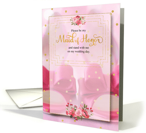 Maid of Honor Request Pink Wedding Shoes and Golden Hues card (713396)