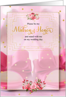 Matron of Honor Request Pink Wedding Shoes and Golden Hues card