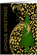 Faux Gold Leaf Cheetah Animal Print and Glitter Like Christmas Tree card