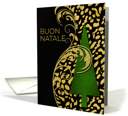 Italian Christmas Buon Natale! Animal Print and Faux Gold Leaf card