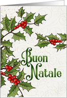Italian Christmas Buon Natale Red and Green Snowflake and Stripes card