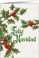 Spanish Language Christmas Feliz Navidad Holly Berries card