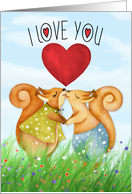 For Her on Valentine’s Day Squirrels in Love Kissing card