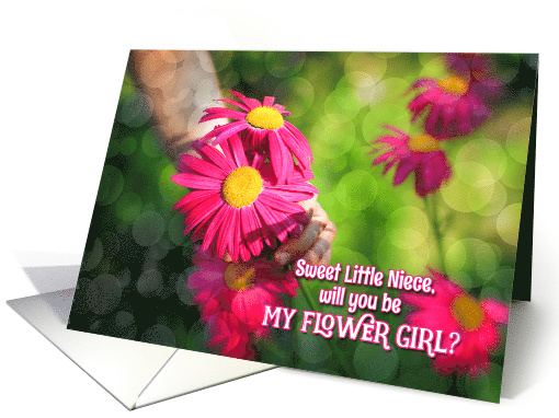 Young Niece Flower Girl Request Pink and Yellow Daisies card (766190)