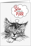 You Make Me Purr Valentine’s Cat Sketch with Red card