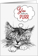 You Make Me Purr Cat Pencil Drawing with Red Blank Any Occasion card