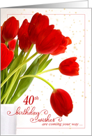 40th Birthday Feminine Red Tulips with White Floral Theme card